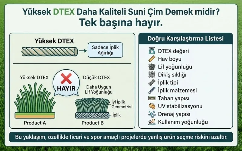Yüksek DTEX Daha Kaliteli Suni Çim Demek midir