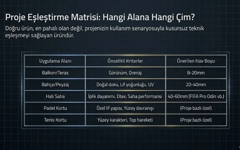 suni çim kullanım alanları