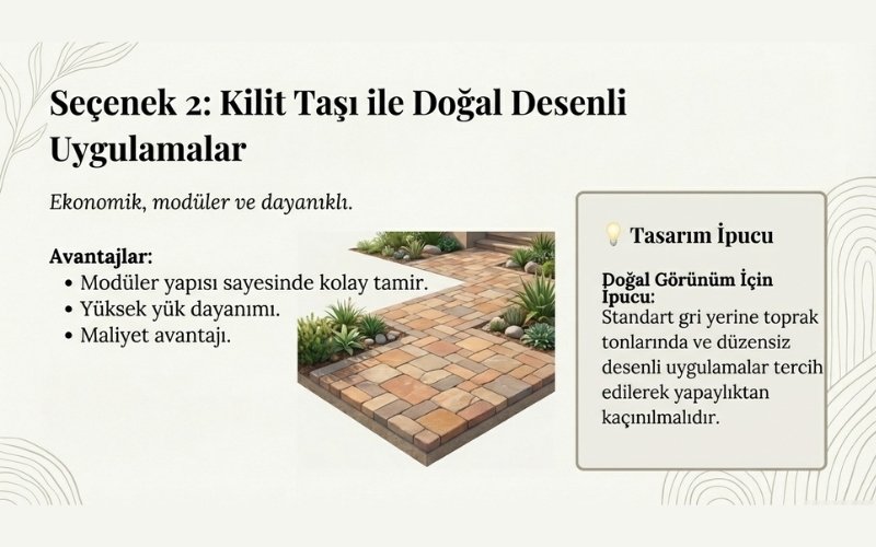 Yer Döşeme Taşları ile Doğal Görünümlü Yürüyüş Yolları 7 Kilit Taşı ile Doğal Desenli Uygulamalar