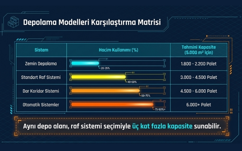 Depo Kapasitesi Nasıl Hesaplanır? 8 5000 m² Depo alanı Kaç Palet Alır