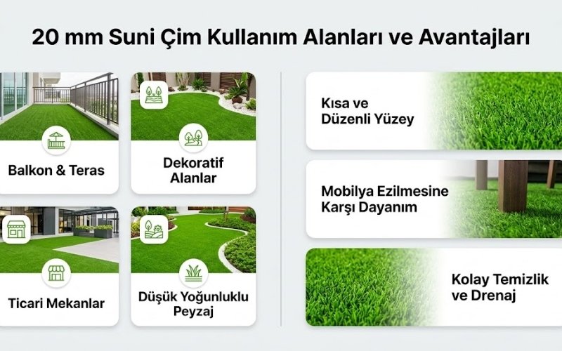 Suni Çim Kaç mm Olmalı? 18 20 mm Suni Çim Nerelerde Kullanılır