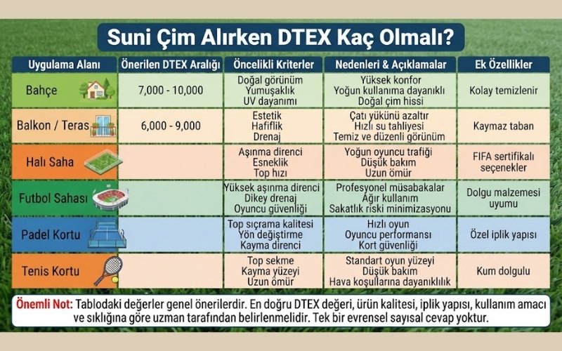 Suni Çim Alırken DTEX Kaç Olmalı