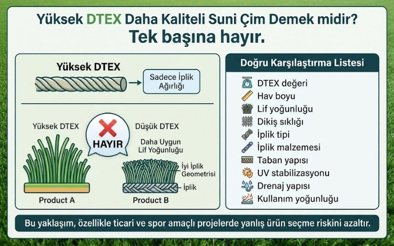 Yüksek DTEX Daha Kaliteli Suni Çim Demek midir